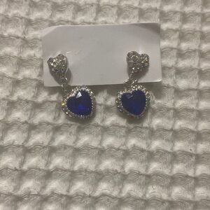 Heart earrings with silver and blue